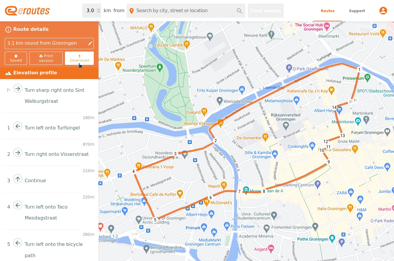 Export routes to fitness apps or pdf for print.
